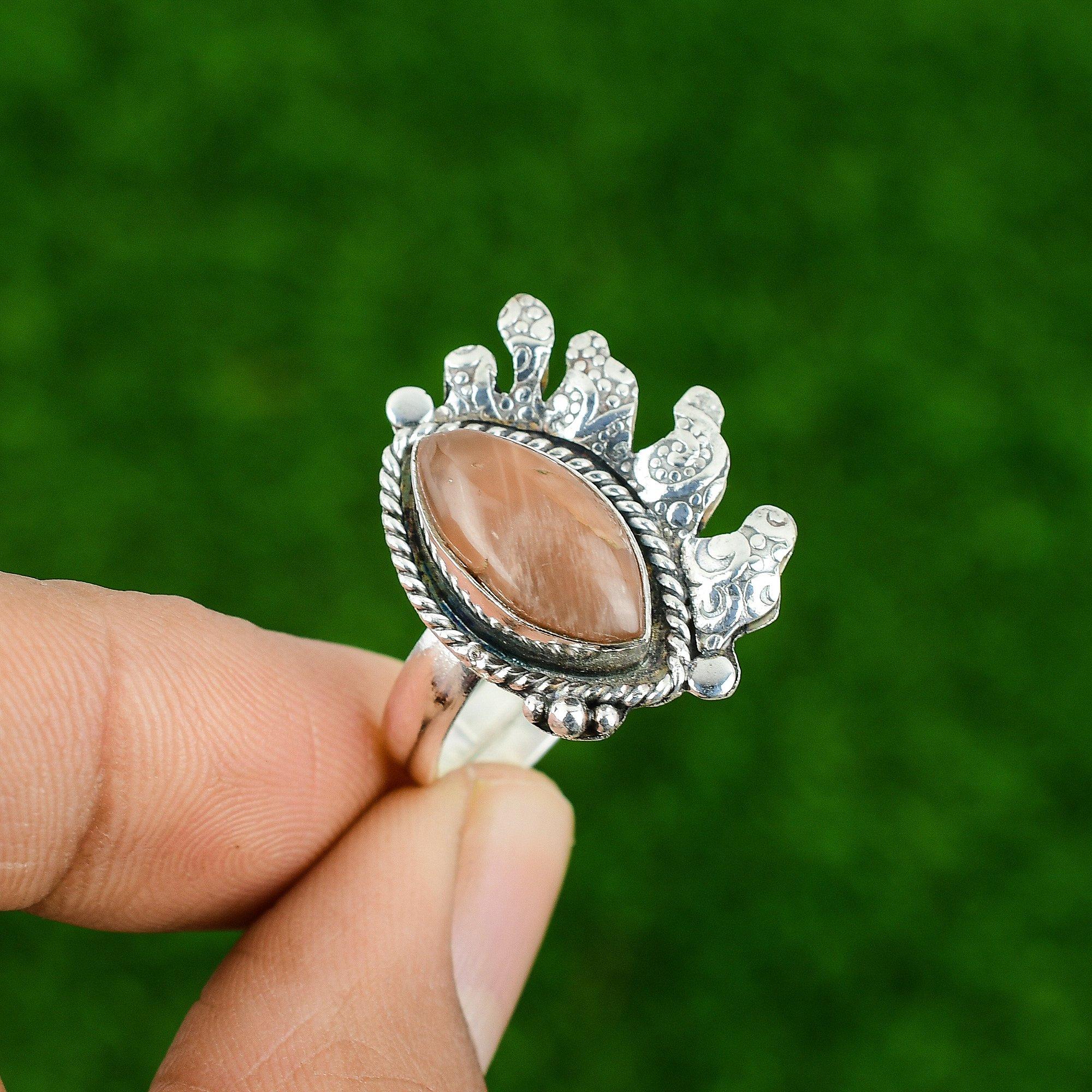 Anniversary Gift For Her Natural Moonstone Promise Adjustable Ring 925 Silver