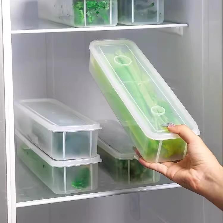 4-Pack Kitchen Long Rectangular Food Storage Containers, Plastic Reusable Refrigerator Organizer Boxes