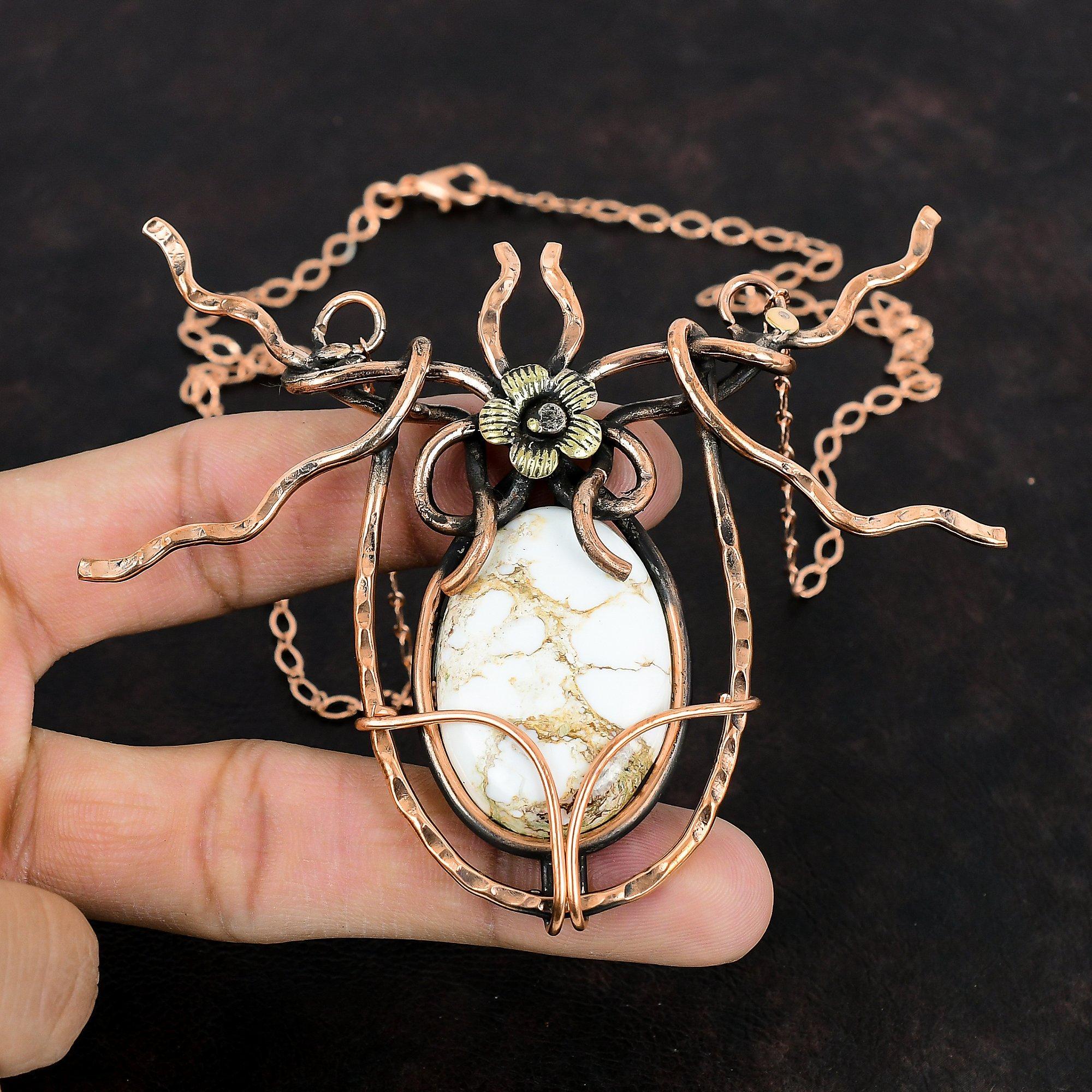 Wild Horse Magnesite Necklace Copper Wire Wrapped Adjustable Necklace Handmade Gemstone Necklace Beautiful Copper Wire Jewelry Gifts For Her