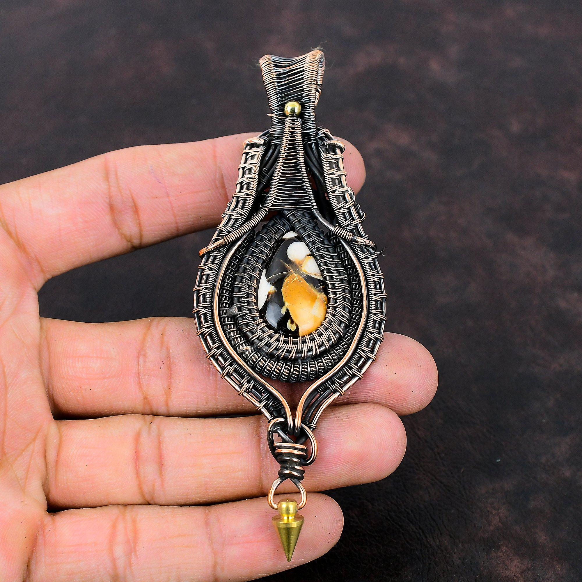 Подвеска из арахисового дерева, яшмы, медная проволочная обертка, ювелирные изделия ручной работы, подвеска из настоящего драгоценного камня, медные ювелирные изделия, подарок для женщин, антикварные подвески