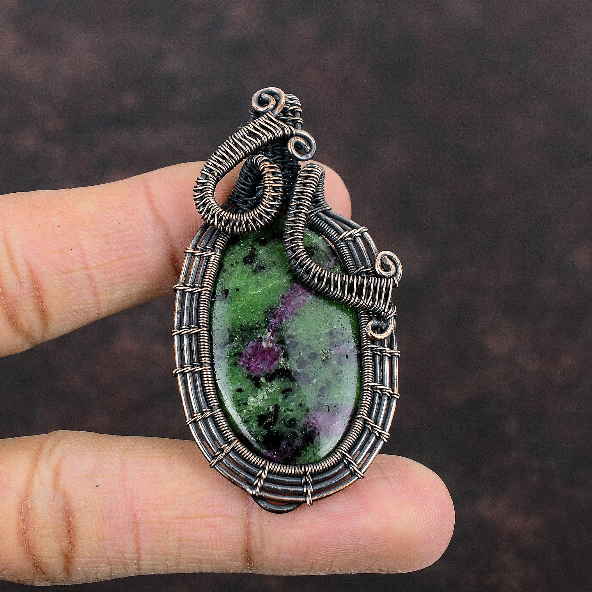 Ruby Zoisite Gemstone Pendant Copper Wire Wrapped Pendant Wire Wrap Ruby Zoisite Jewelry Handmade Pendant Unique Copper Jewelry Gift For Her