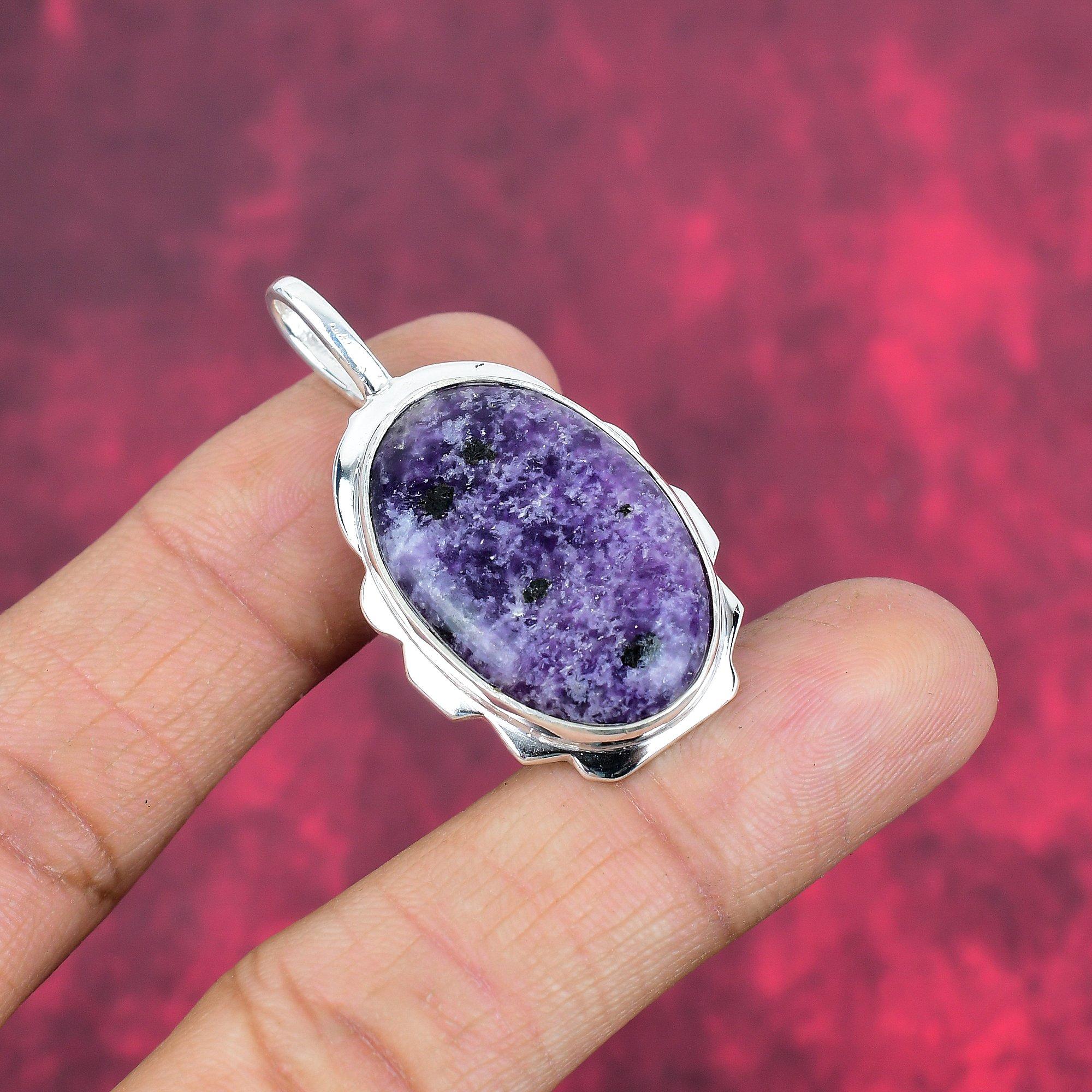 Подвеска из драгоценного камня лепидолит, 925 пробы, серебряная подвеска, антикварная бижутерия ручной работы, подарок для матери