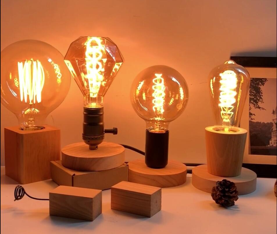 Modern Wood Table Lamp Retro E27 Desktop Decorative Light Indoor Art Lamp Living Room Bedroom Decoration Wood Light Base EU Plug