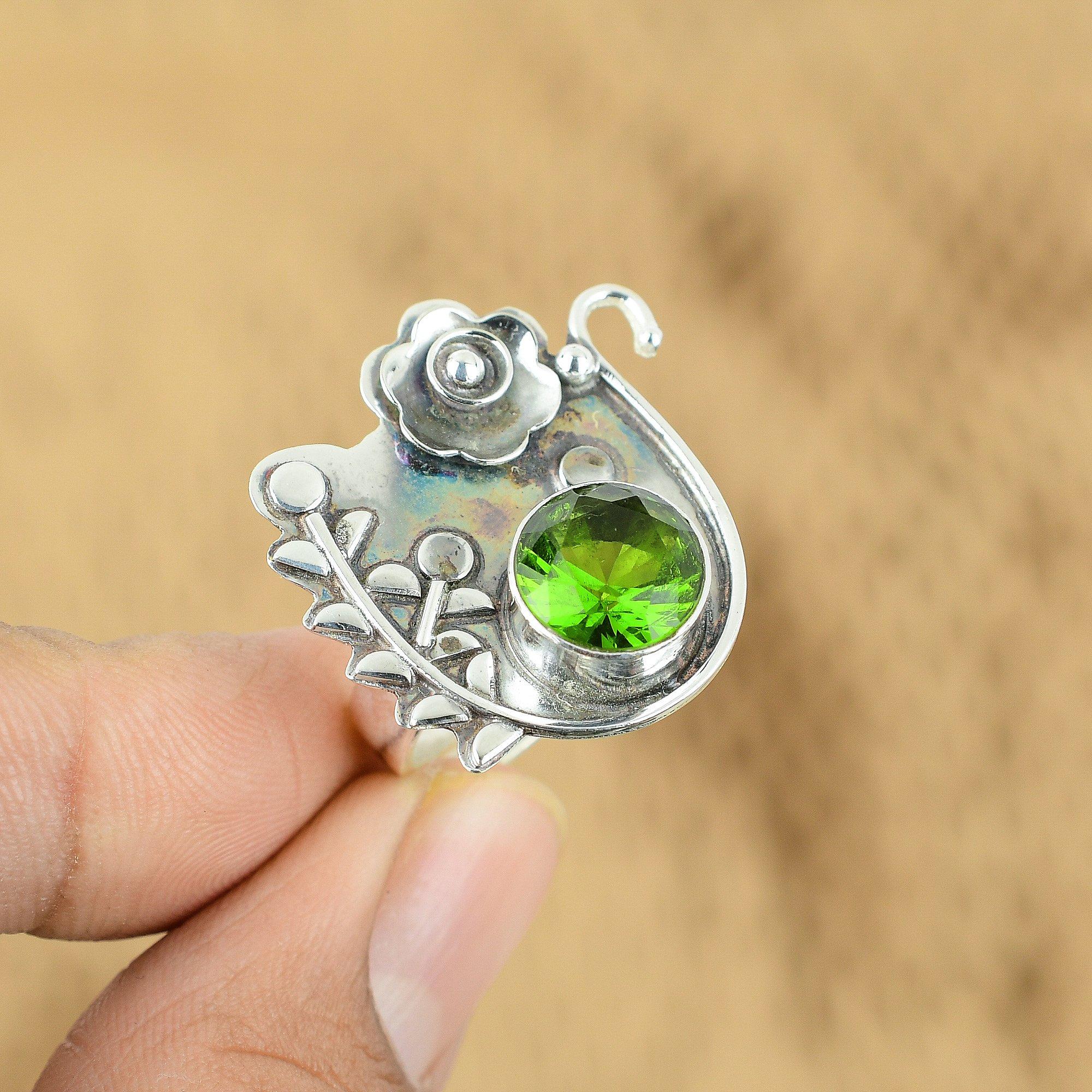 Natural Peridot 925 Silver Multi Stone Engagement Flower Daughter Promise Ring