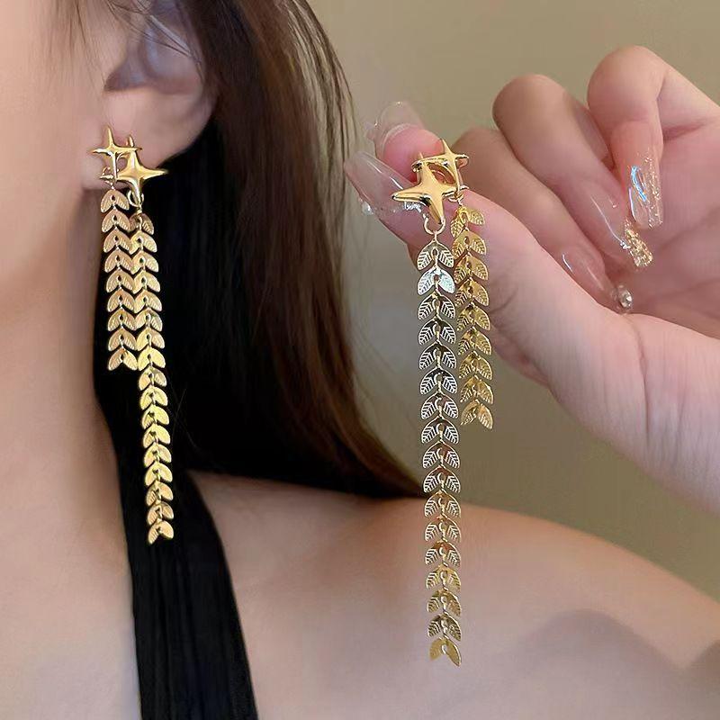 925 Серебряные игольчатые геометрические металлические длинные серьги с кисточками, золотые серьги для пожилых людей, легкие роскошные темпераментные универсальные серьги для женщин