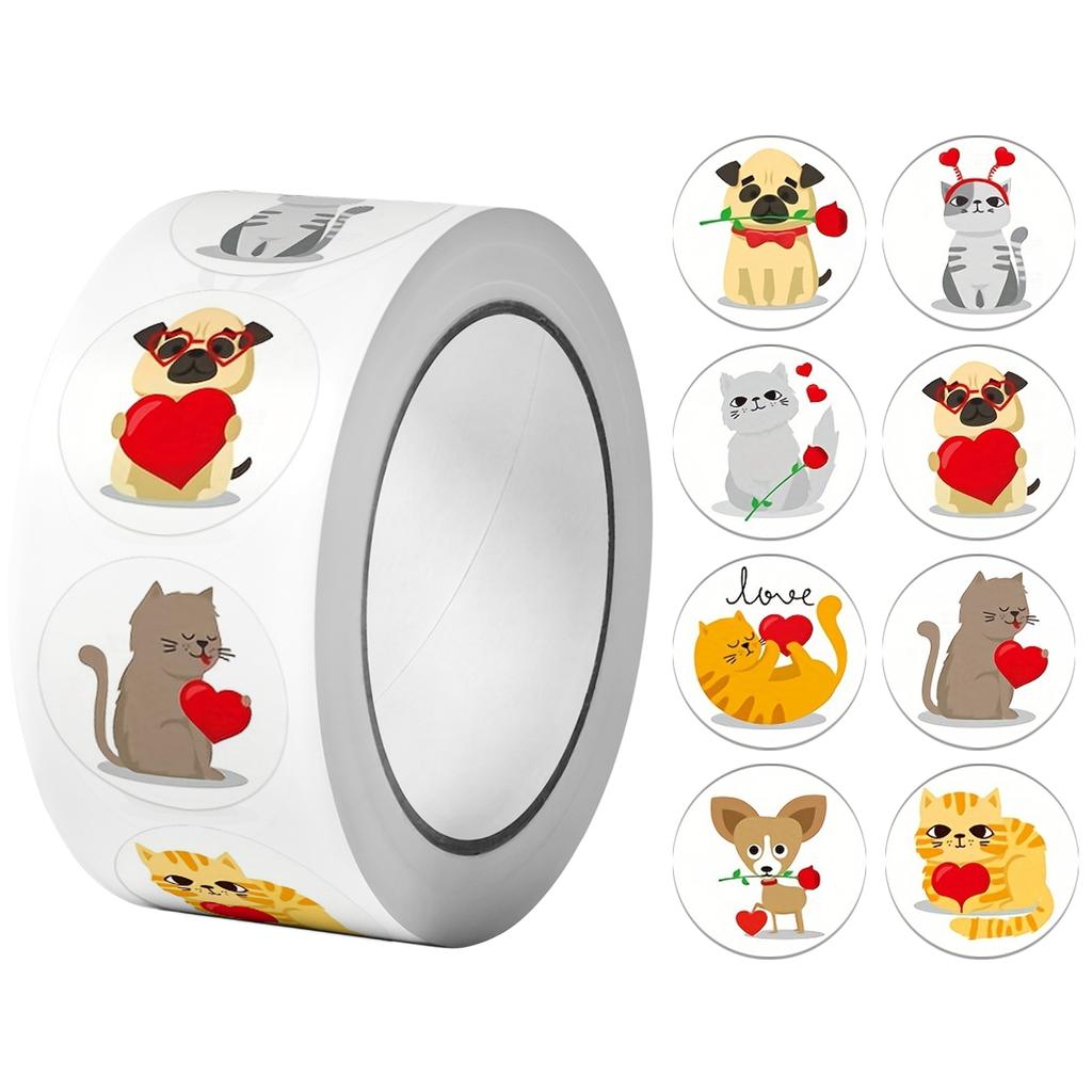 1ROLL(500pcs) Круглые стикеры с мультяшными животными и сердечками, 1 дюйм, для детей, награды учителям, школьные принадлежности, животные-стимулы, декор для дома