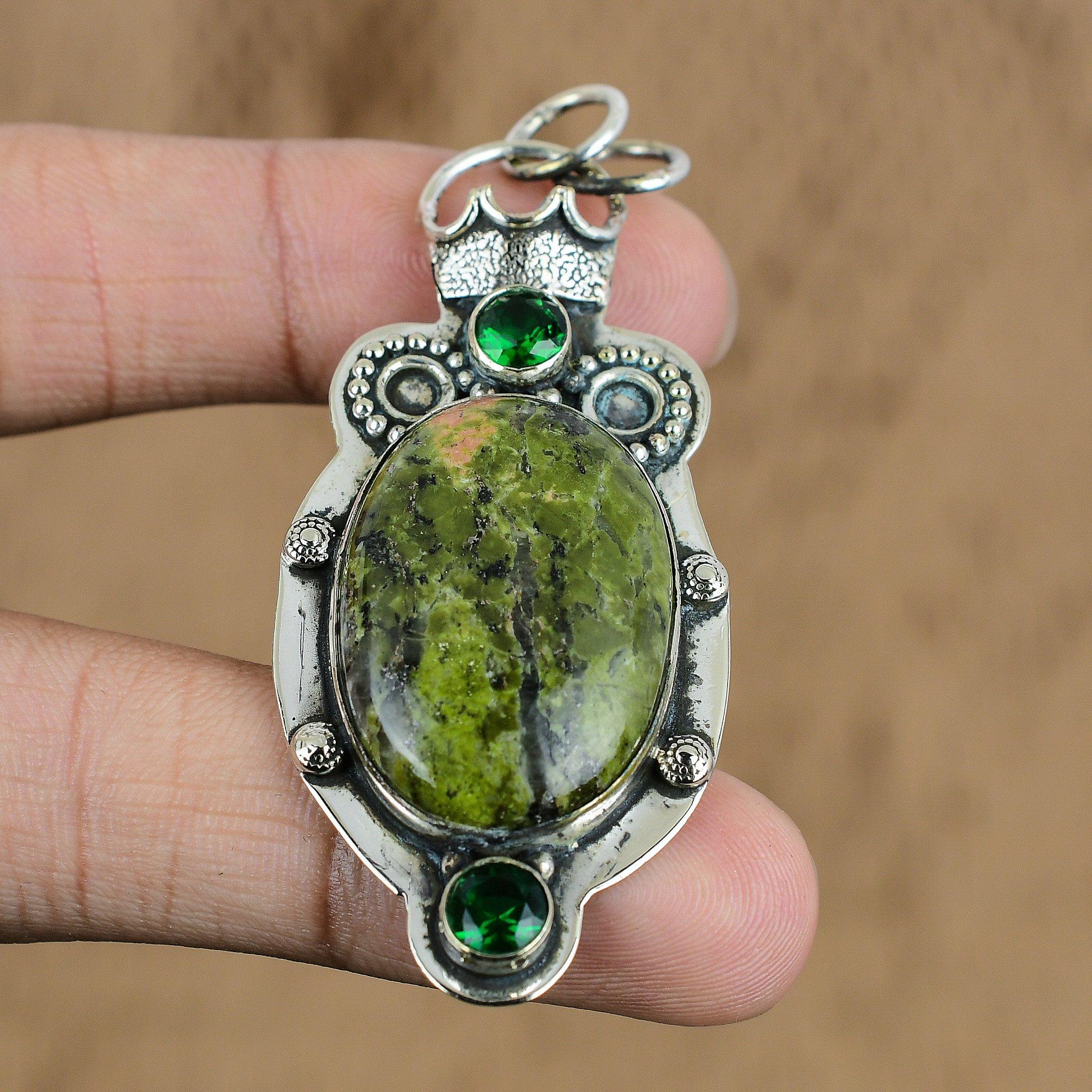 Unakite 925 sterling silver natural gemstone pendant