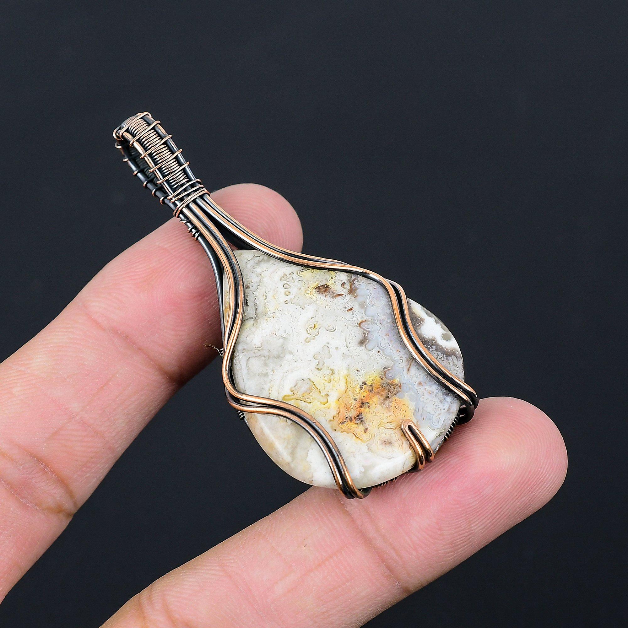 Малингано Джаспер драгоценный камень чистая медная проволока обернутая подвеска ручной работы ювелирные изделия для нее