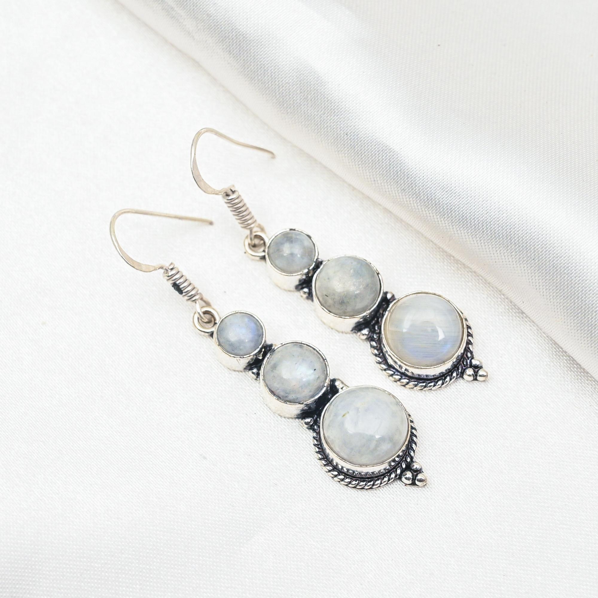 Серьги с радужным лунным камнем, драгоценные камни, серьги из цельного серебра 925 пробы, красивые ювелирные серьги ручной работы
