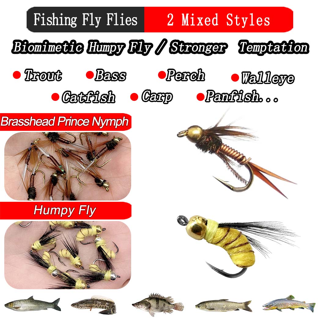 6/10Pcs/Box 2 Mixed Styles Bead Head Fast Sinking Nymph Lure, Humpy Fly&Brasshead Prince Nymph Fishing For Trout Artificial Insect Bait Lure