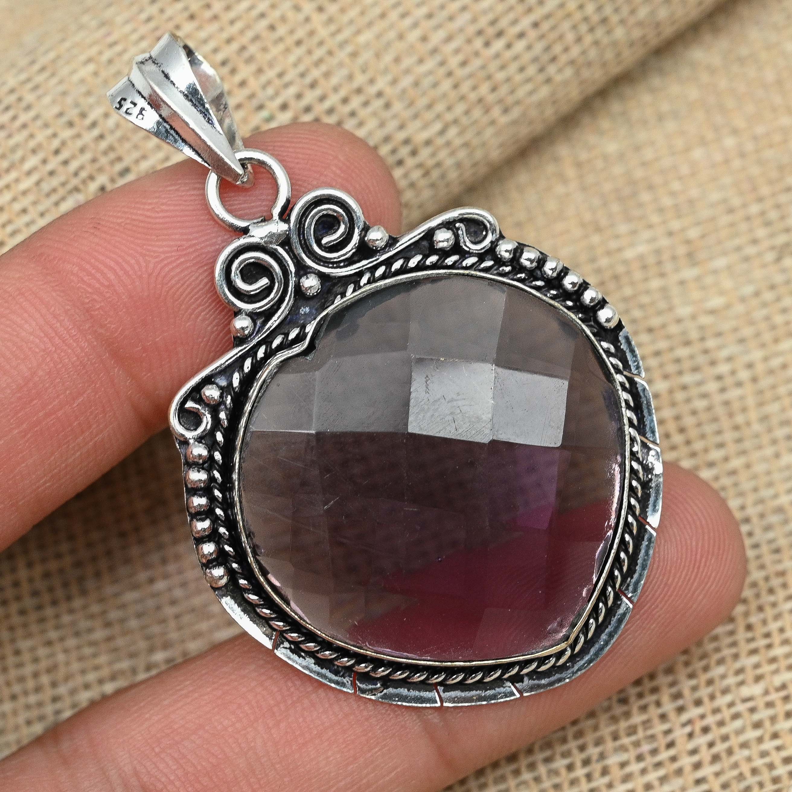 Граненый аметист драгоценный камень стерлингового серебра 925 пробы ручной работы дизайнер кулон ювелирные изделия