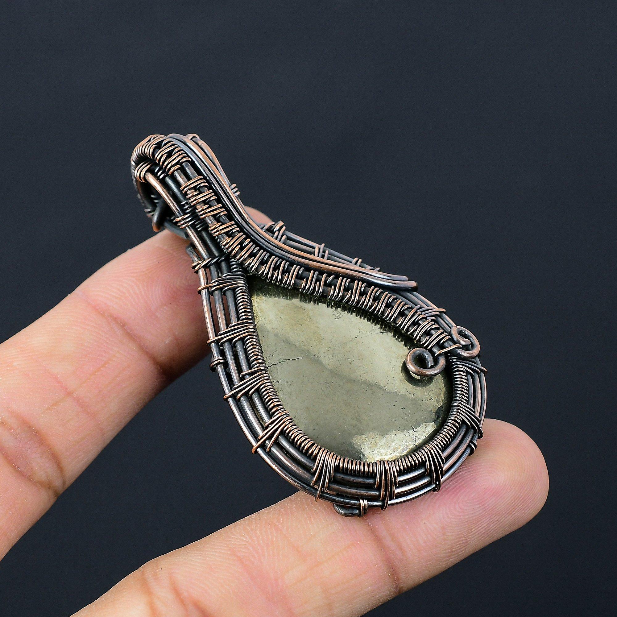 Золотой апачский пирит, драгоценный камень, чистая медная проволока, обернутая подвеской ручной работы, ювелирные изделия