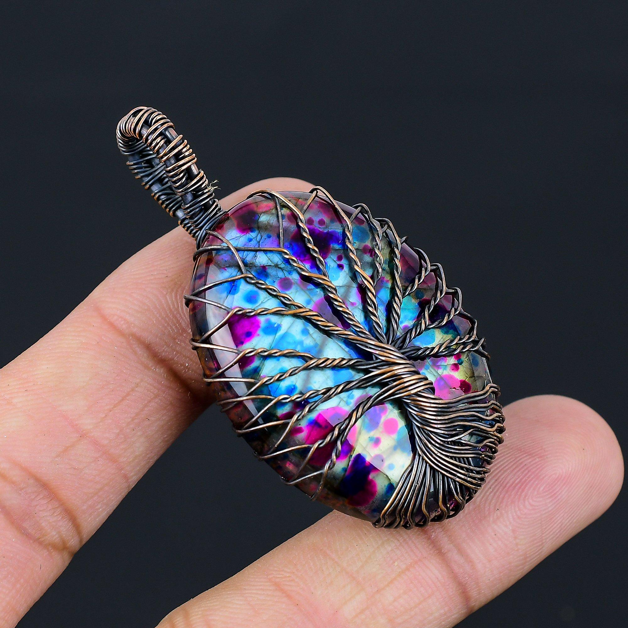 Древо жизни Multi Flash Лабрадорит драгоценный камень Чистая медная проволока обернутая подвеска ручной работы ювелирные изделия