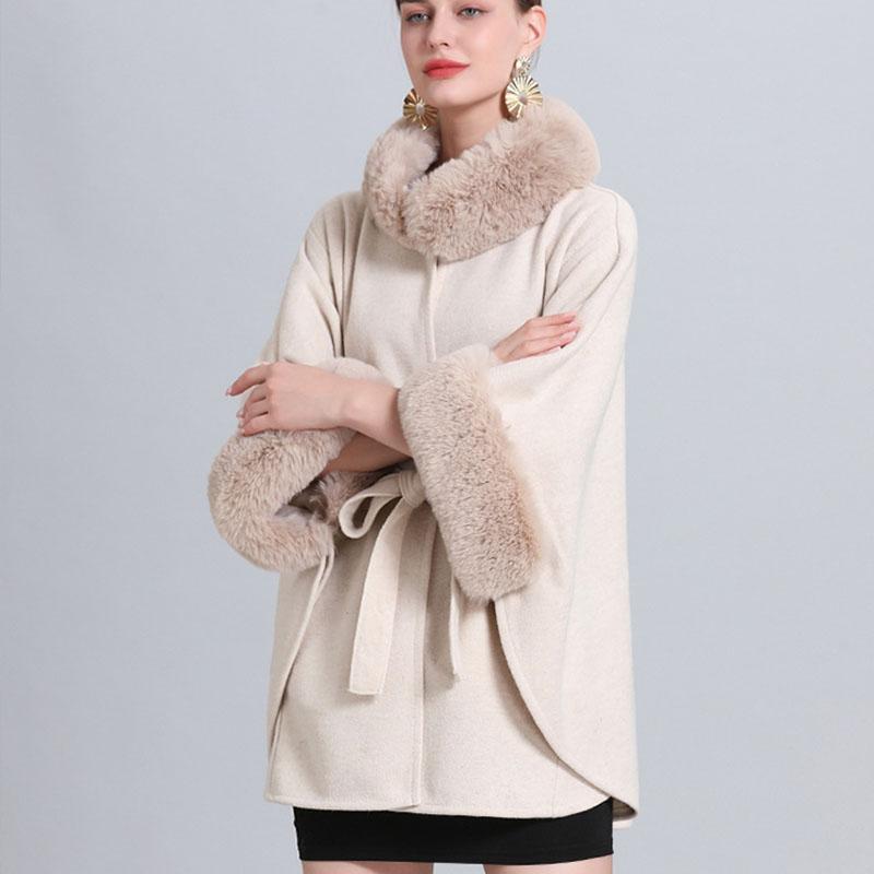 Зимняя женская куртка-накидка с шалью, вязаная кружевная куртка с семиточечными рукавами и меховым воротником, твидовая куртка, кардиган большого размера