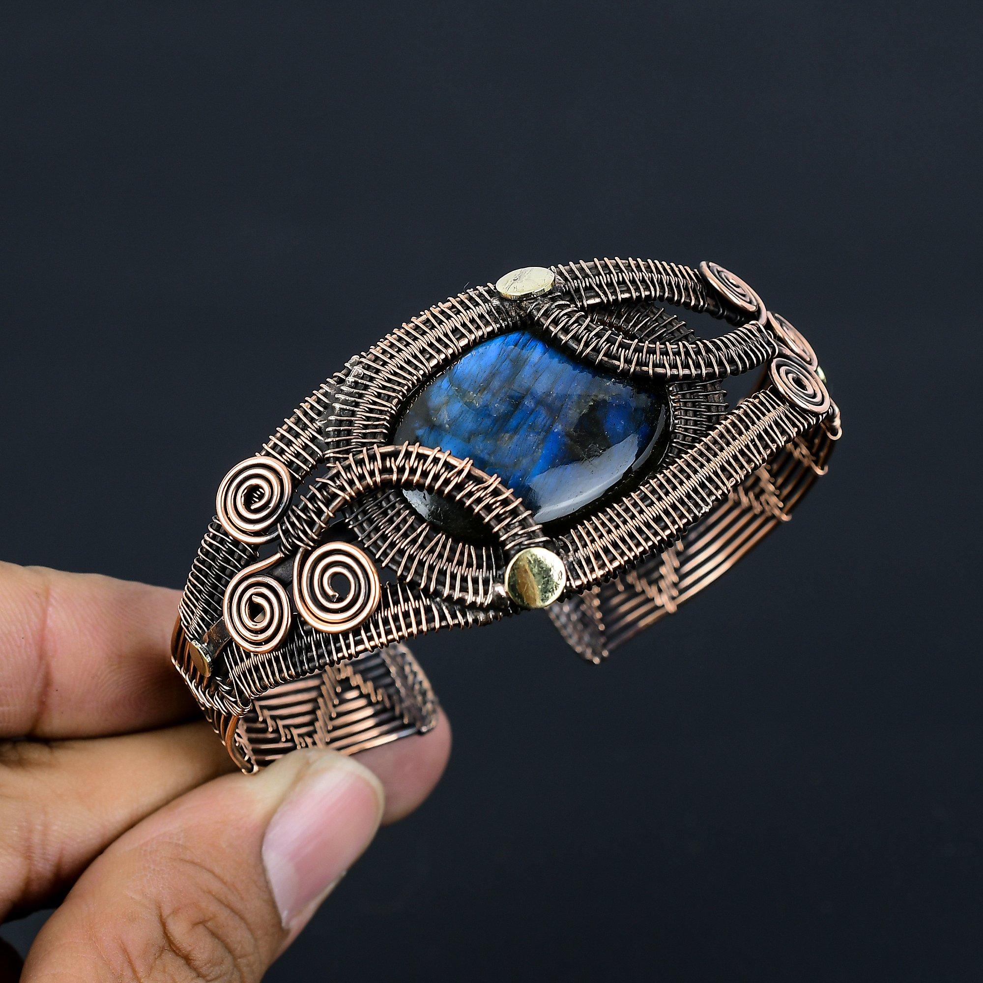 Лабрадорит, драгоценный камень, чистая медная проволока, манжеты/браслет ручной работы, регулируемые ювелирные изделия