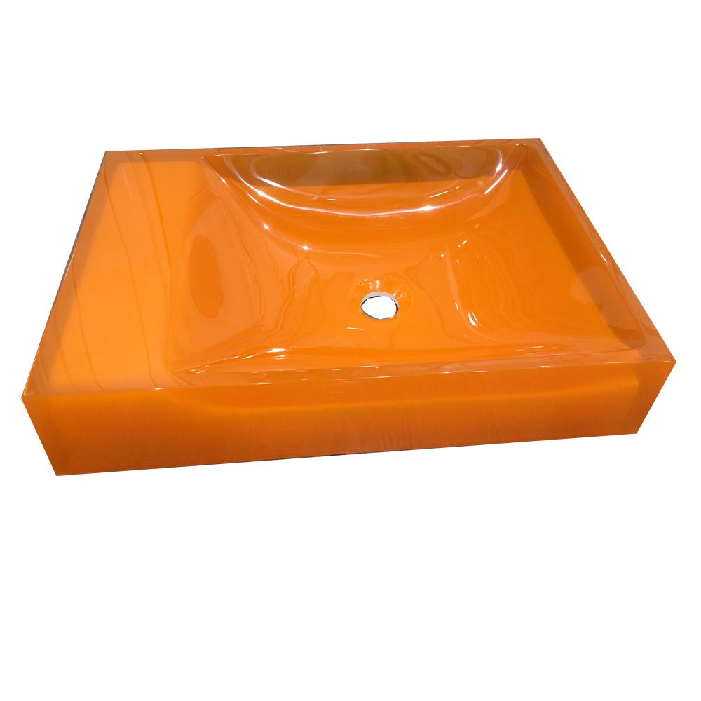 Bathroom Transparent Resin Vessel Sink Cloakroom Rectangular Countertop Orange Washbasin