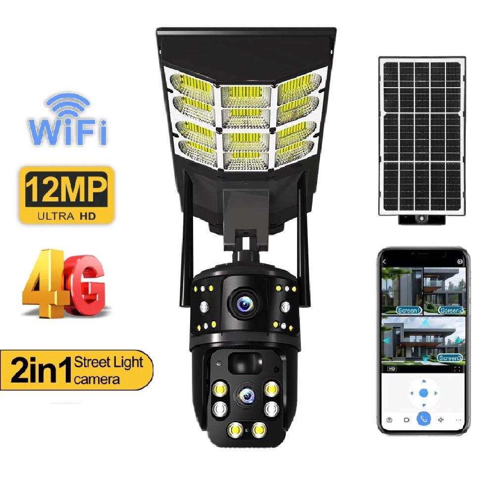 Solar Street Light Three Screen Monitoring Camera, Outdoor Day and Night Full-color Mobile Phone Remote Wireless Camera