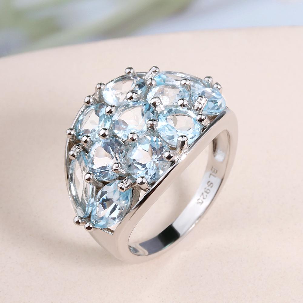 Bolaijewelry Кольцо из стерлингового серебра 925 пробы с натуральным небесно-голубым топазом, изысканные ювелирные изделия, женский подарок на годовщину