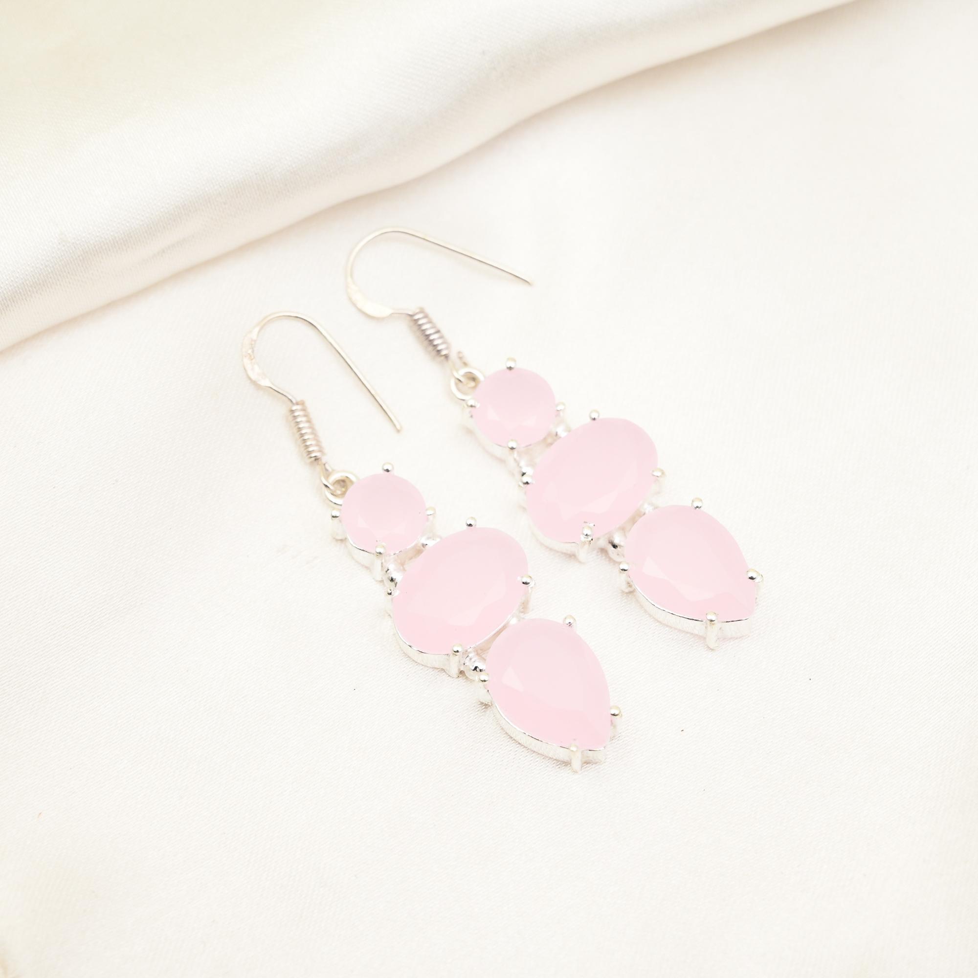 Серьги с розовым халцедоном, драгоценные камни, серьги ручной работы из цельного серебра 925 пробы, ювелирные изделия последнего дизайна