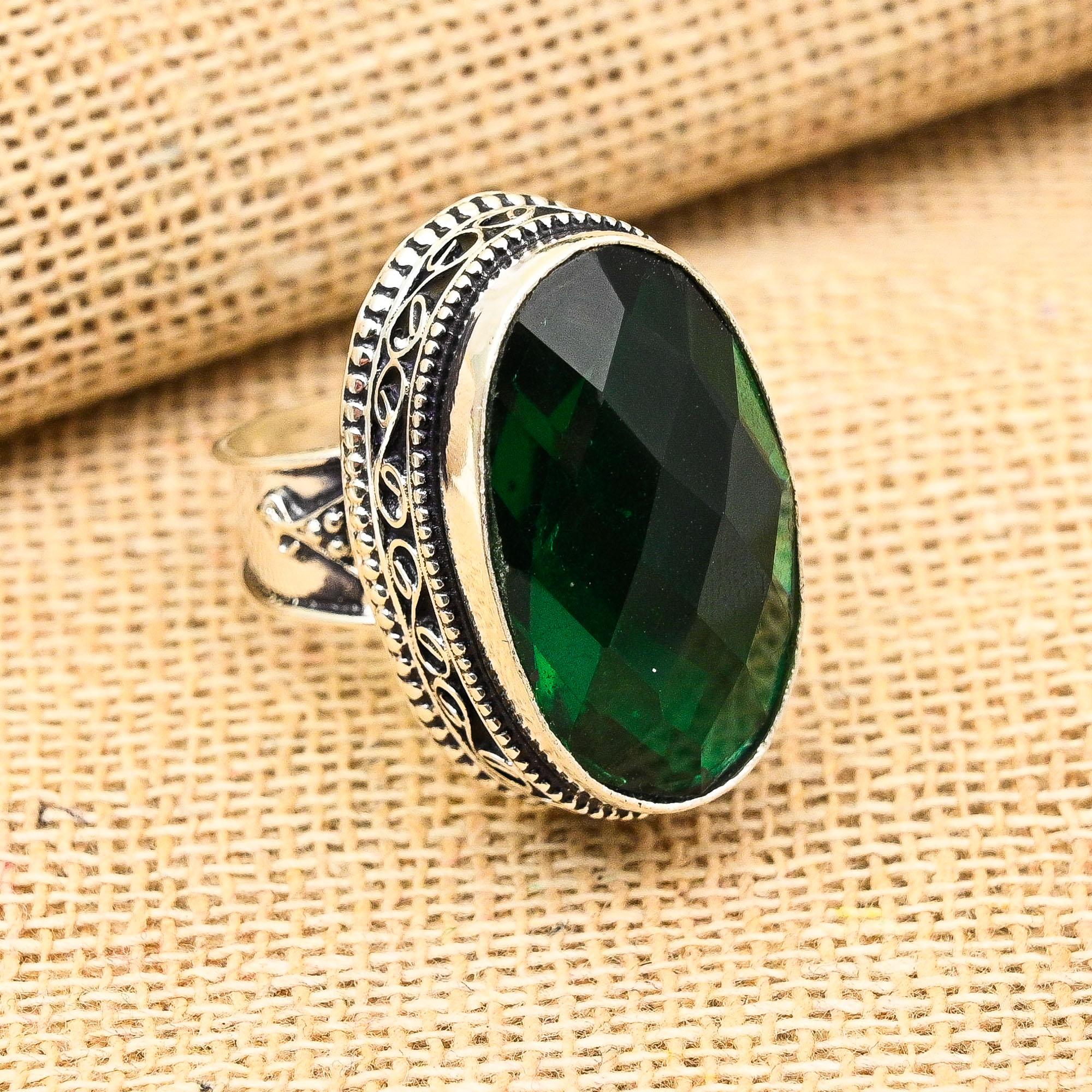 Хром-диопсид-драгоценный камень из стерлингового серебра 925 пробы, красивое ювелирное кольцо ручной работы