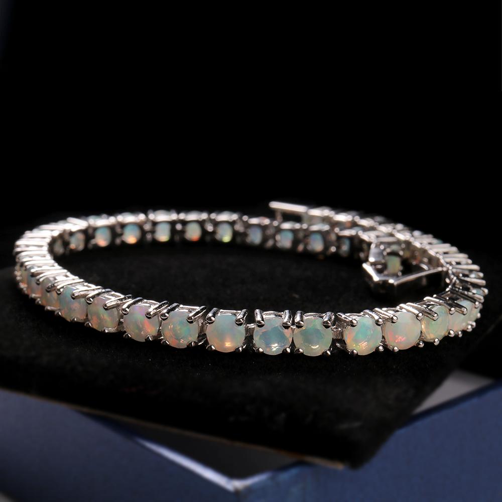 Великолепный насыщенный цвет, натуральный опал, круглый браслет с драгоценными камнями 4,0 мм, серебро S925, изысканные ювелирные изделия, женская одежда для юбилеев, помолвок и банкетов