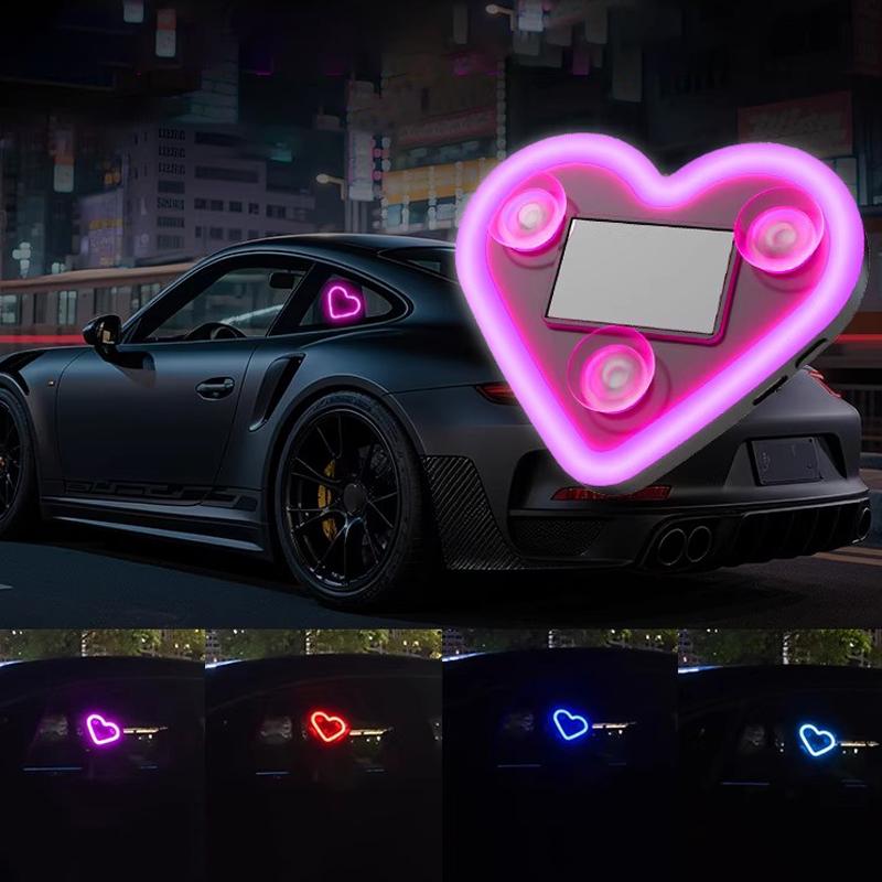 SEAMETAL LED Car Window Ambient Lamp Solar Energy Wiring Free Glowing Heart Atmosphere Neon Light Car Interior Decoration Accessories