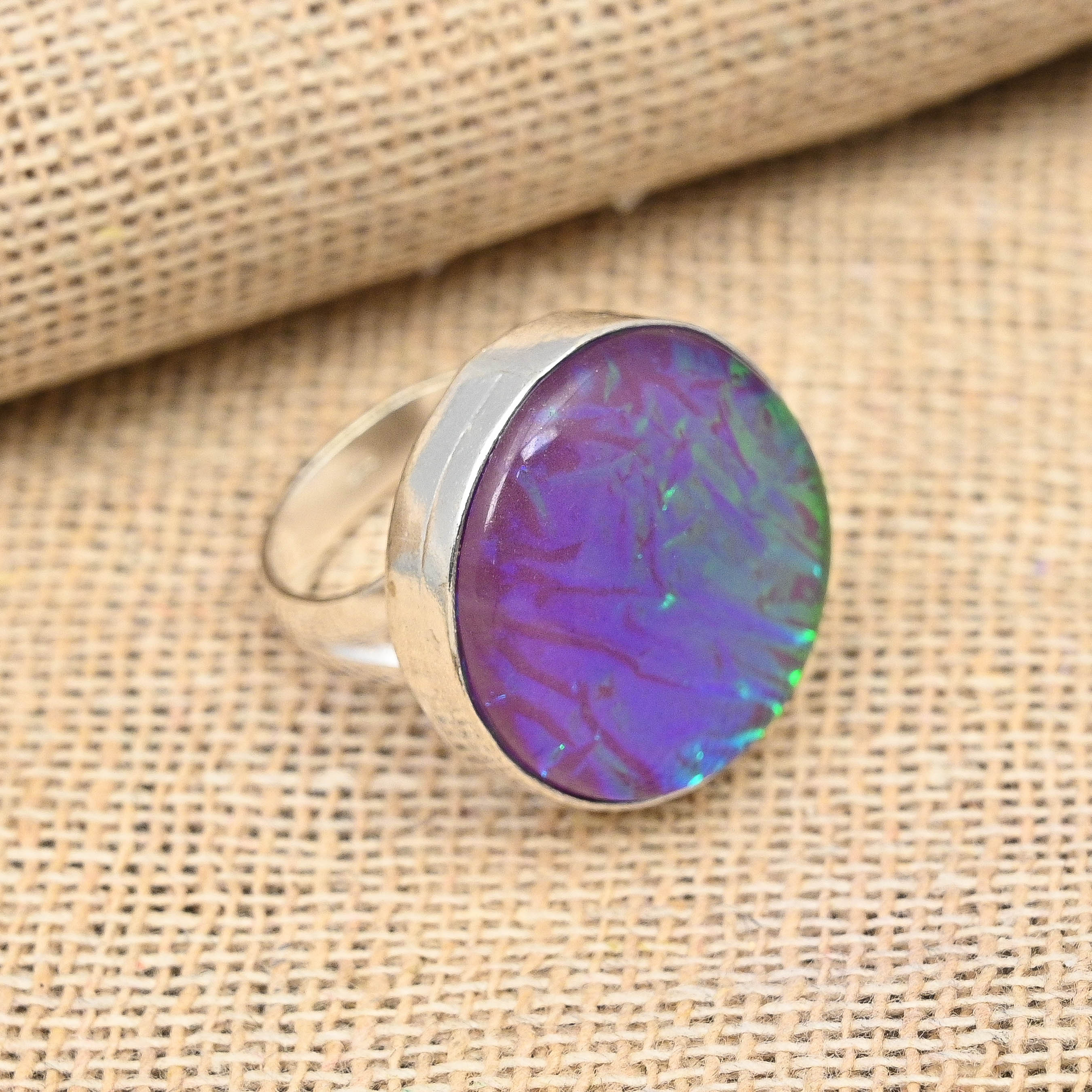 Фиолетовый австралийский тройной опал, драгоценный камень, кольцо из стерлингового серебра 925 пробы, удивительные ювелирные изделия ручной работы