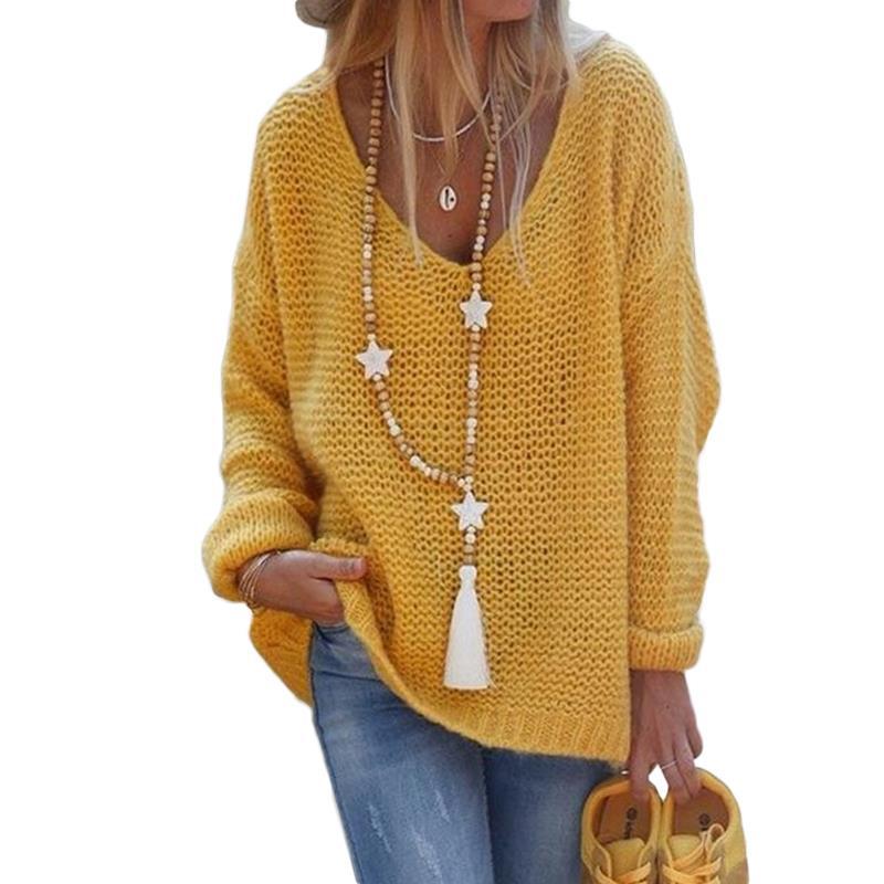 Autumn and Winter Women's Sweater Knitwear V-Neck Long Sleeve Knit Tops Sweaters