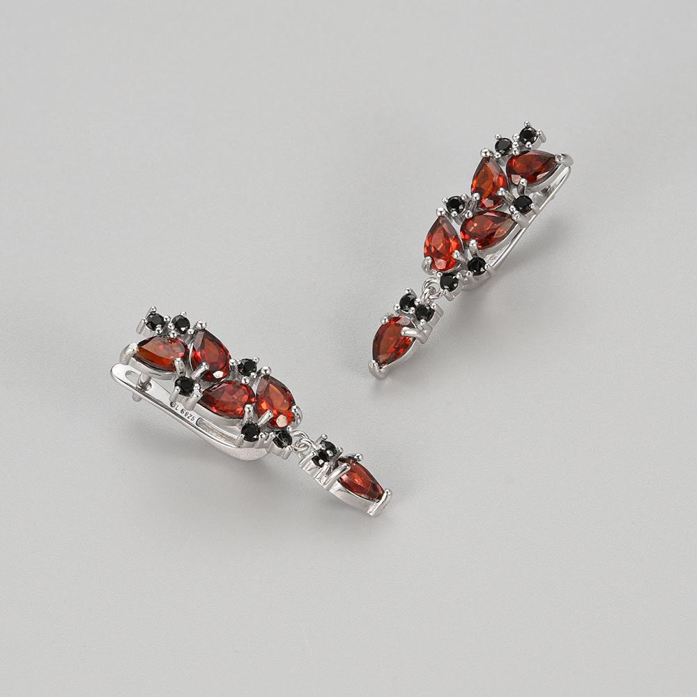 Long Earring Natural Mozambique Garnet Gemstone 925 Sterling Silver Earrings Fine Jewelry Set for Women Party & Daily Wear