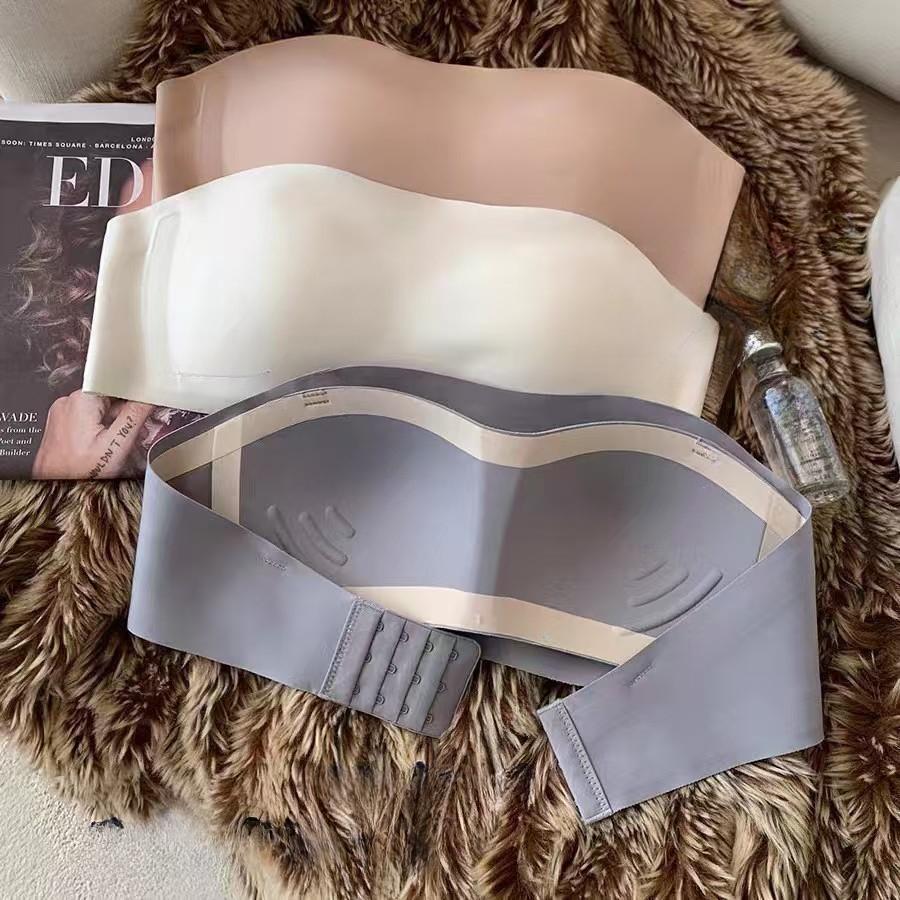 Strapless Bra for Women Front Buckle Push-Up Underwear No Wire Pull Up Non-Slip Bandeau Bra
