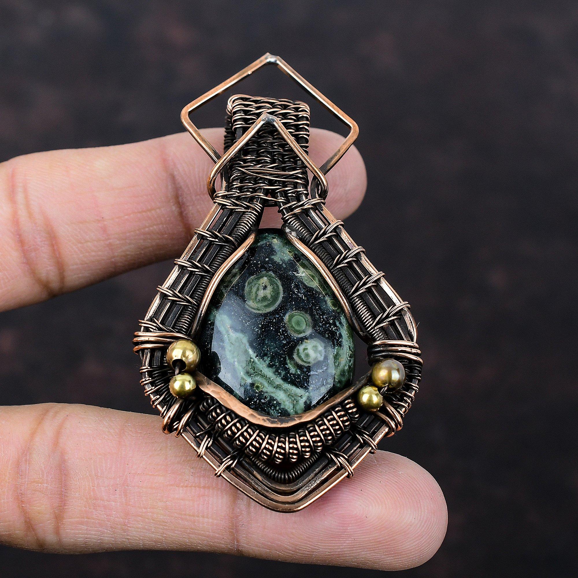 Kambaba Jasper Gemstone Pendant Copper Wire Wrapped Jewelry Elegant Pendant Handmade Wire Wrapped Pendant Dainty Copper Pendant Gift For Mom