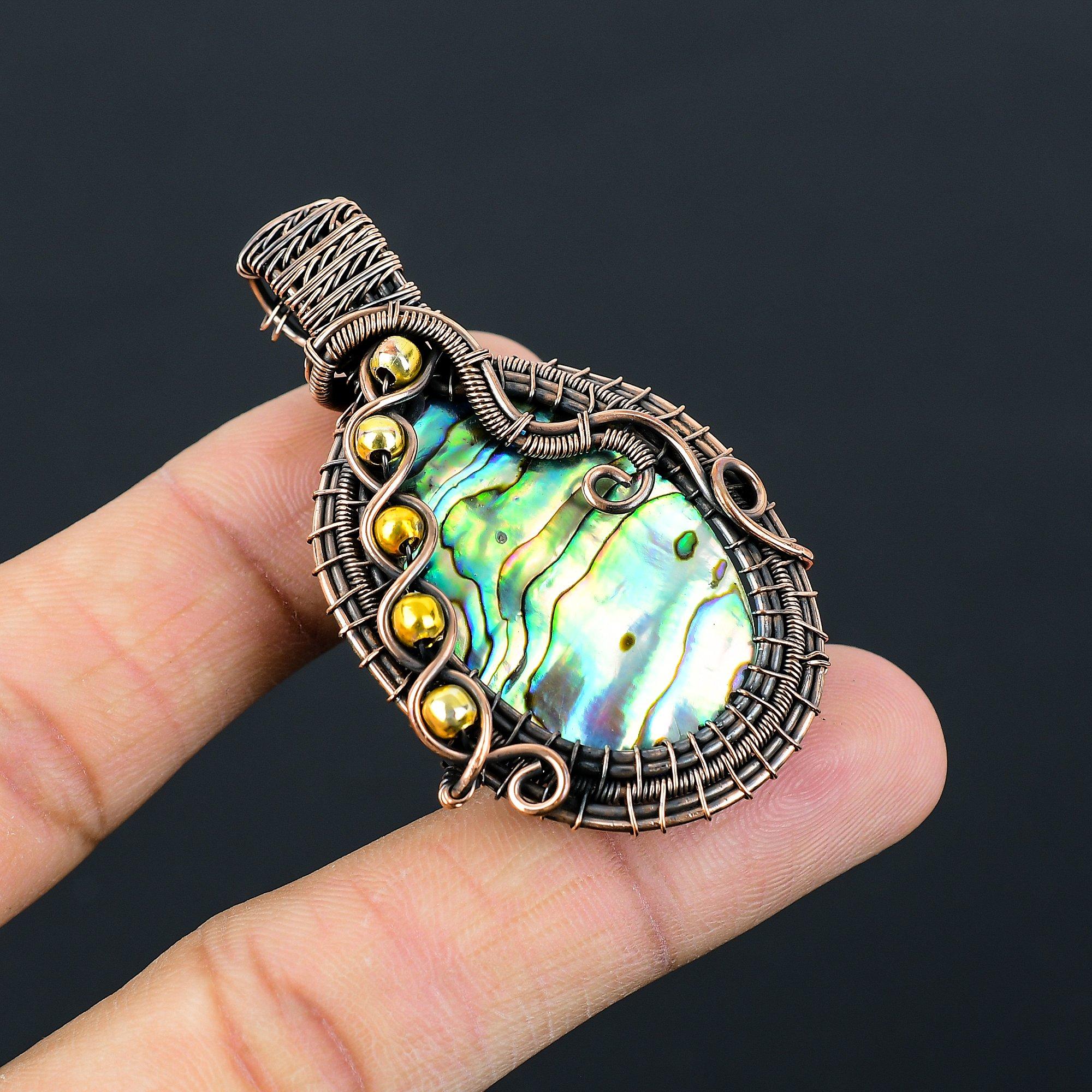 Abalone Shell Gemstone Чистая медная проволока Обернутая ювелирная подвеска ручной работы