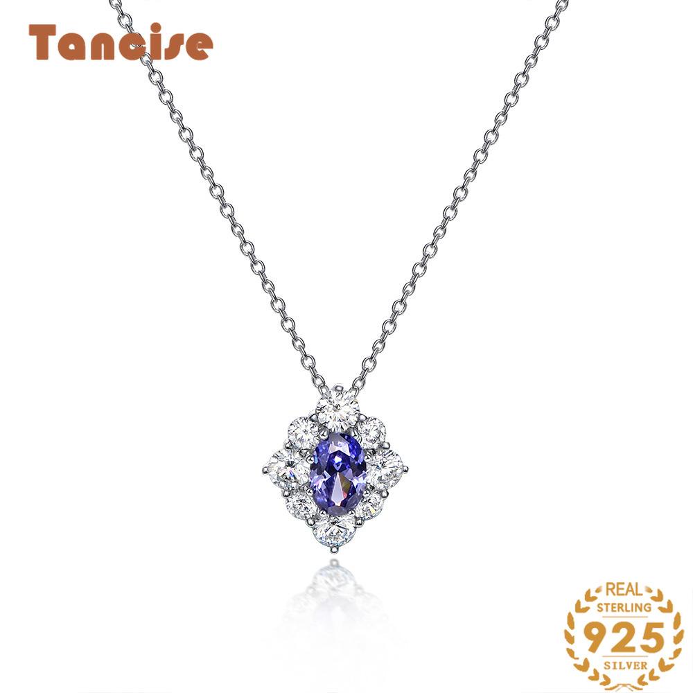 Ювелирные изделия Tancision Серебряное ожерелье Темперамент Сапфировый цветок 6 * 9 Геометрический кулон 925 40 + 3