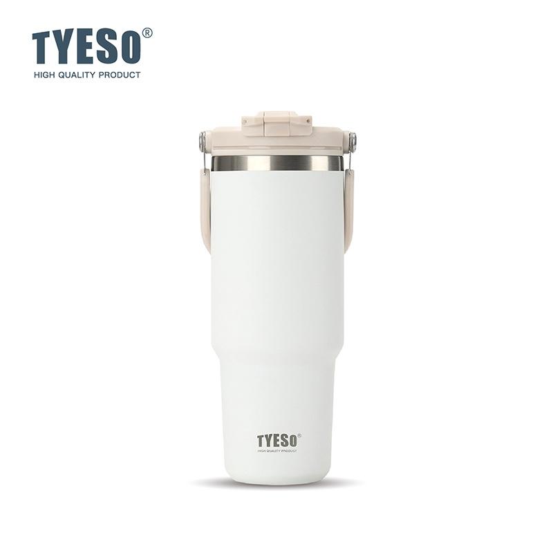 Tyeso 1200ML Cup Handle Vacuum Flasks Dual-Drink Coffee Mug Stainless Steel Thermoses Ice Cup Car Bottle Hot Cold Retention with Eye Sticker
