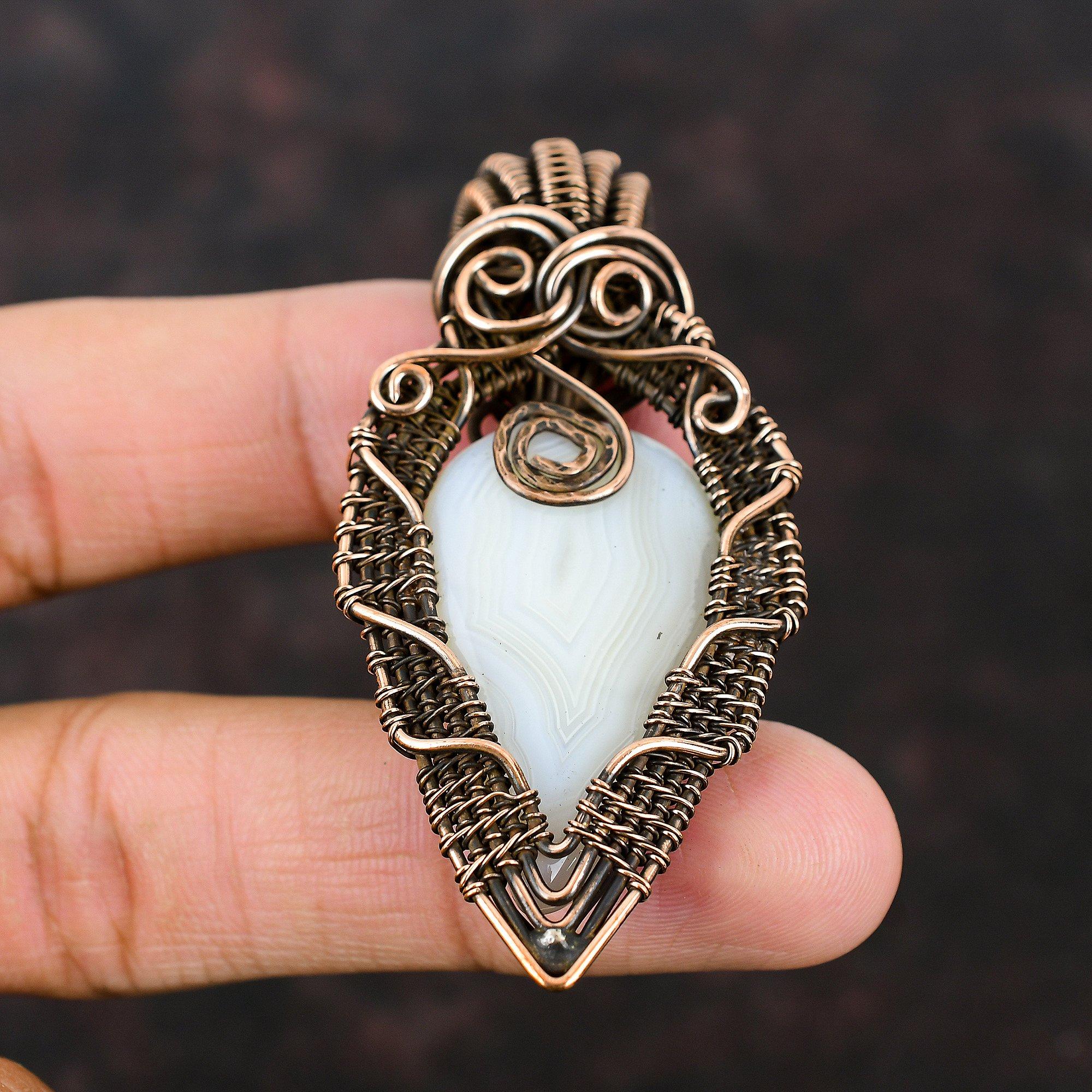 Подвеска из агата Ботсваны с медью, драгоценный камень, обернутая медной проволокой, ювелирные изделия ручной работы из меди, подарок для нее, ювелирные изделия из агата Ботсваны, свадебные подарки