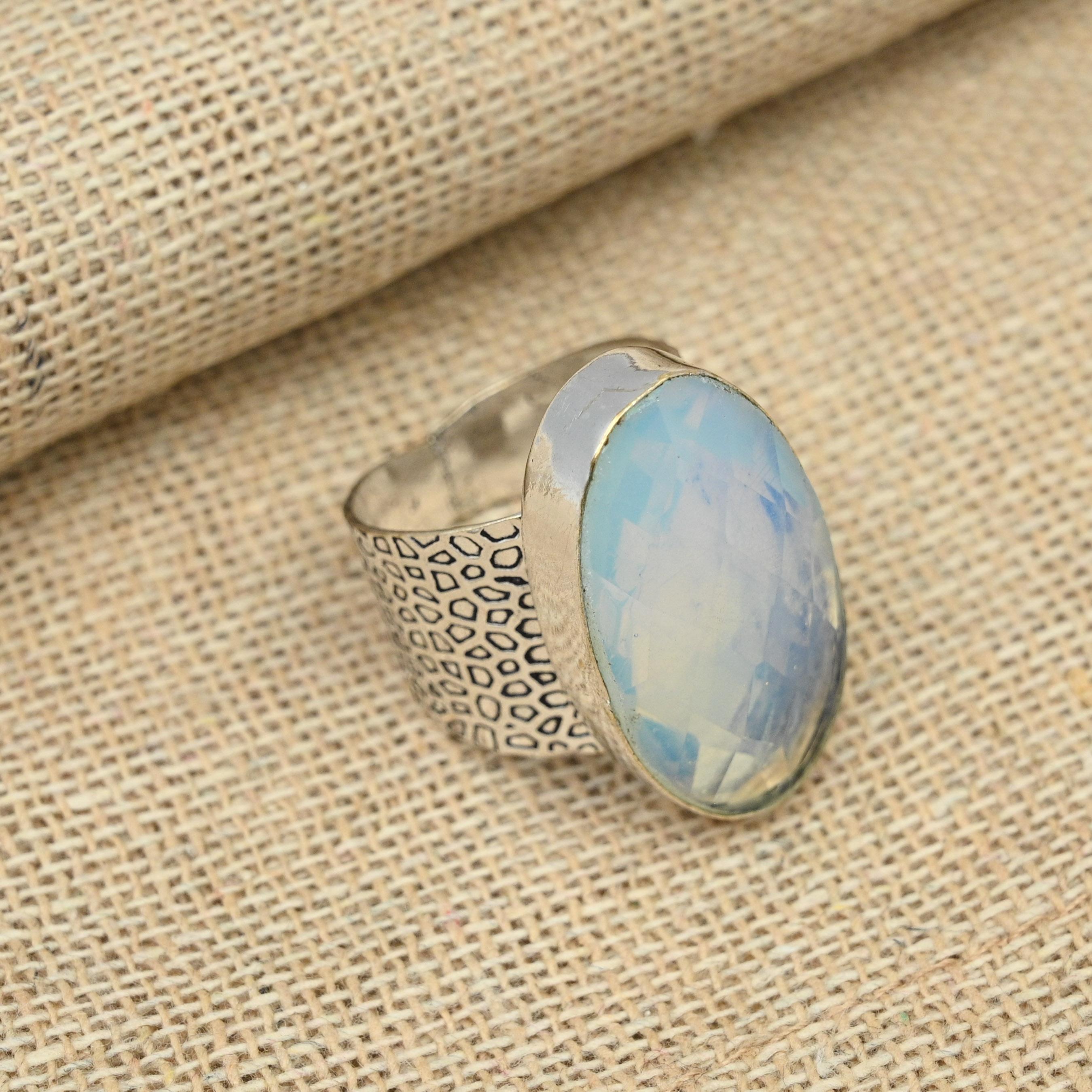 Прекрасный молочный опал, драгоценный камень, стерлинговое серебро 925 пробы, дизайнерские ювелирные изделия ручной работы, женское кольцо