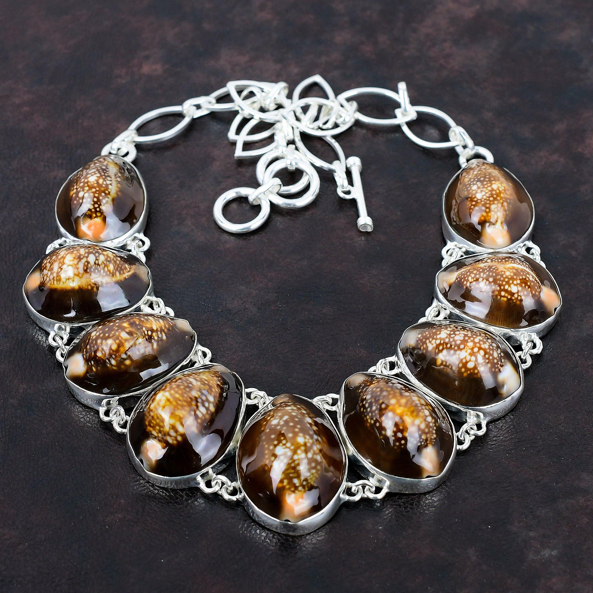 Ожерелье из ракушек каури Ожерелье ручной работы с драгоценными камнями Ожерелье из стерлингового серебра 925 пробы Уникальный дизайн ювелирных изделий Регулируемая цепочка Ожерелье Свадебный подарок