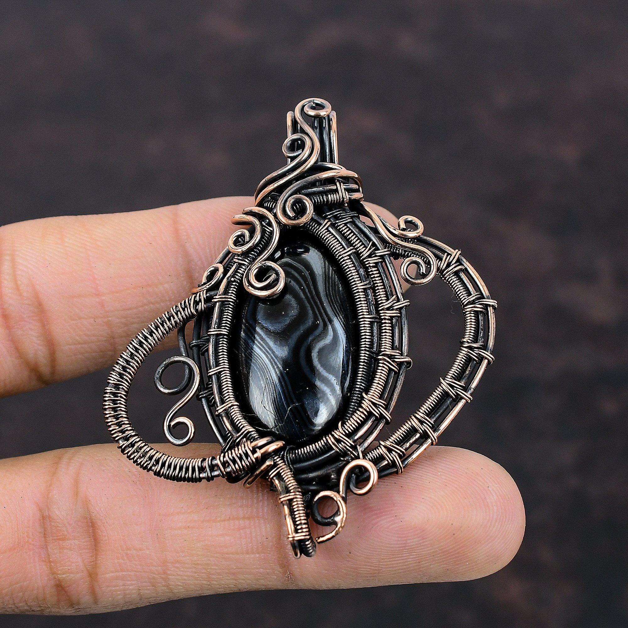 Подвеска Psilomelane, медная проволочная обертка, подвеска из натурального драгоценного камня, медная подвеска, ювелирное изделие ручной работы, подарок на годовщину, проволочная обертка