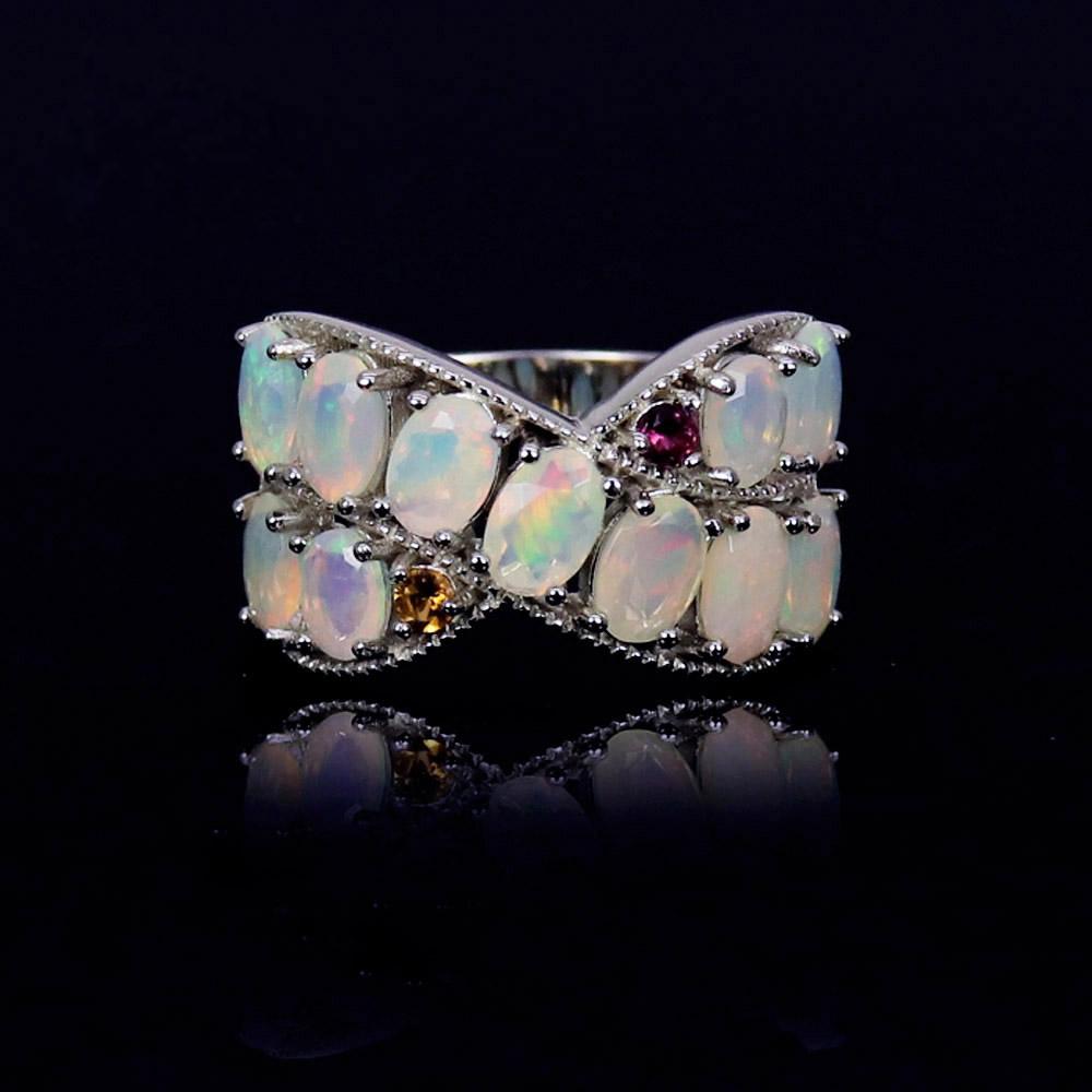Красочное кольцо с натуральным опалом и турмалином из стерлингового серебра 925 пробы, ювелирные изделия для женщин, подарок