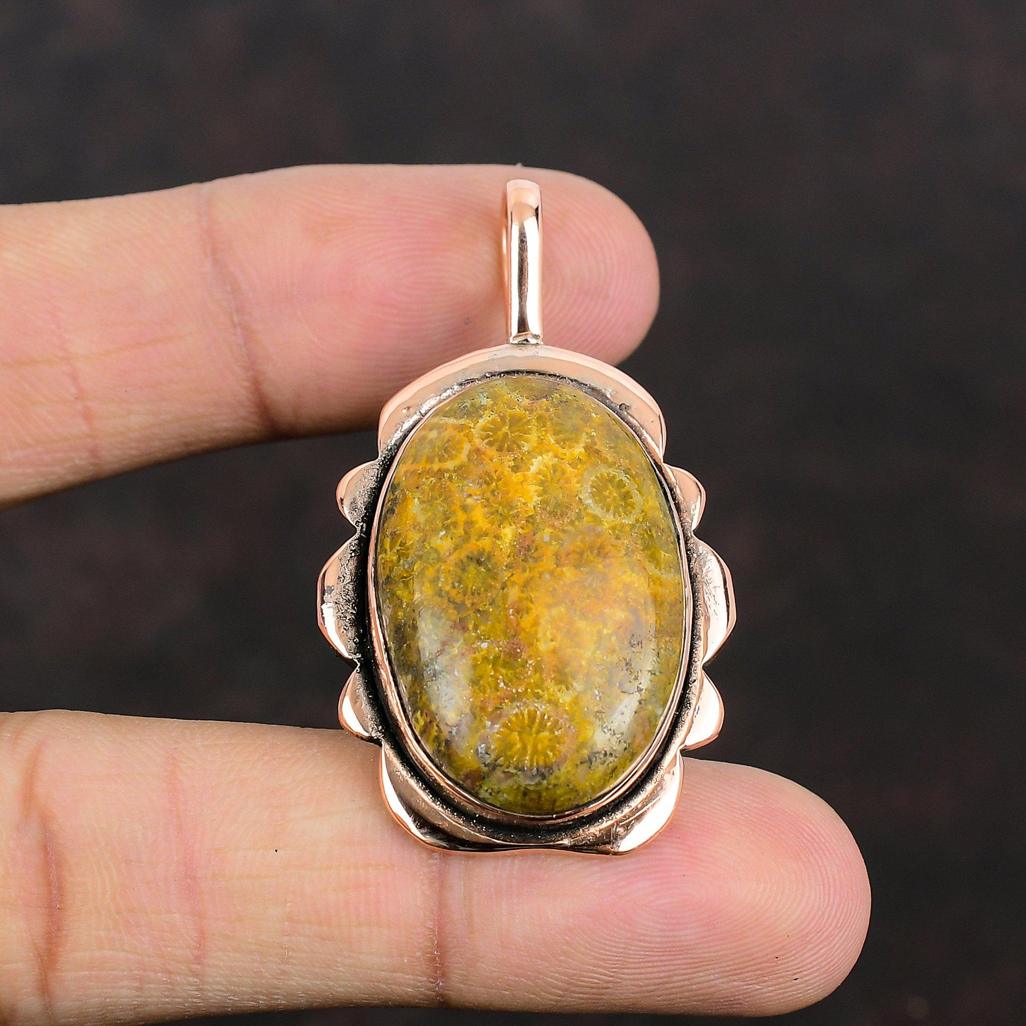 Кулон из ископаемого коралла Медный кулон Подвеска ручной работы Антикварные медные украшения Уникальный кулон Ювелирные изделия из ископаемого коралла Подарки на годовщину