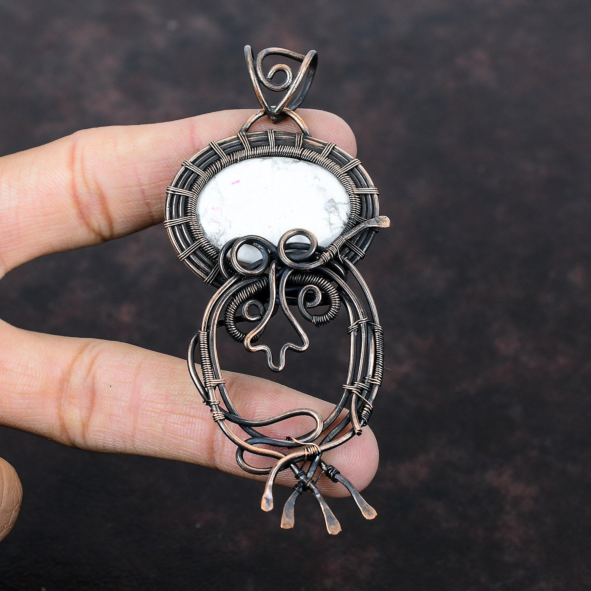 Кулон из драгоценного камня Хаулит, обернутый медной проволокой, потрясающий медный кулон, ювелирные изделия из Хаулита ручной работы, подарок для мамы, потрясающий кулон из проволоки