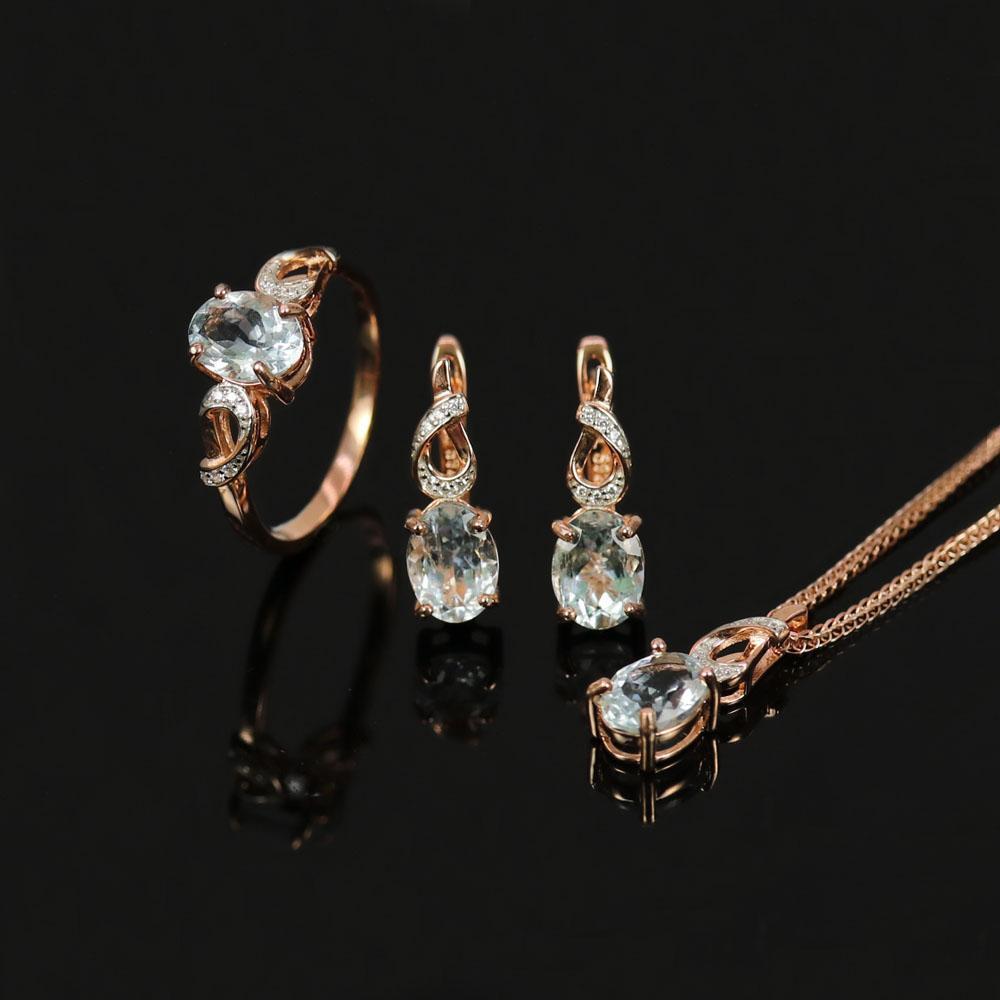 New 100% Natural Aquamarine Oval 6*8mm Gemstone Ring Earring Pendant Jewelry Set 925 Sterling Silver Fine Women's Jewelry