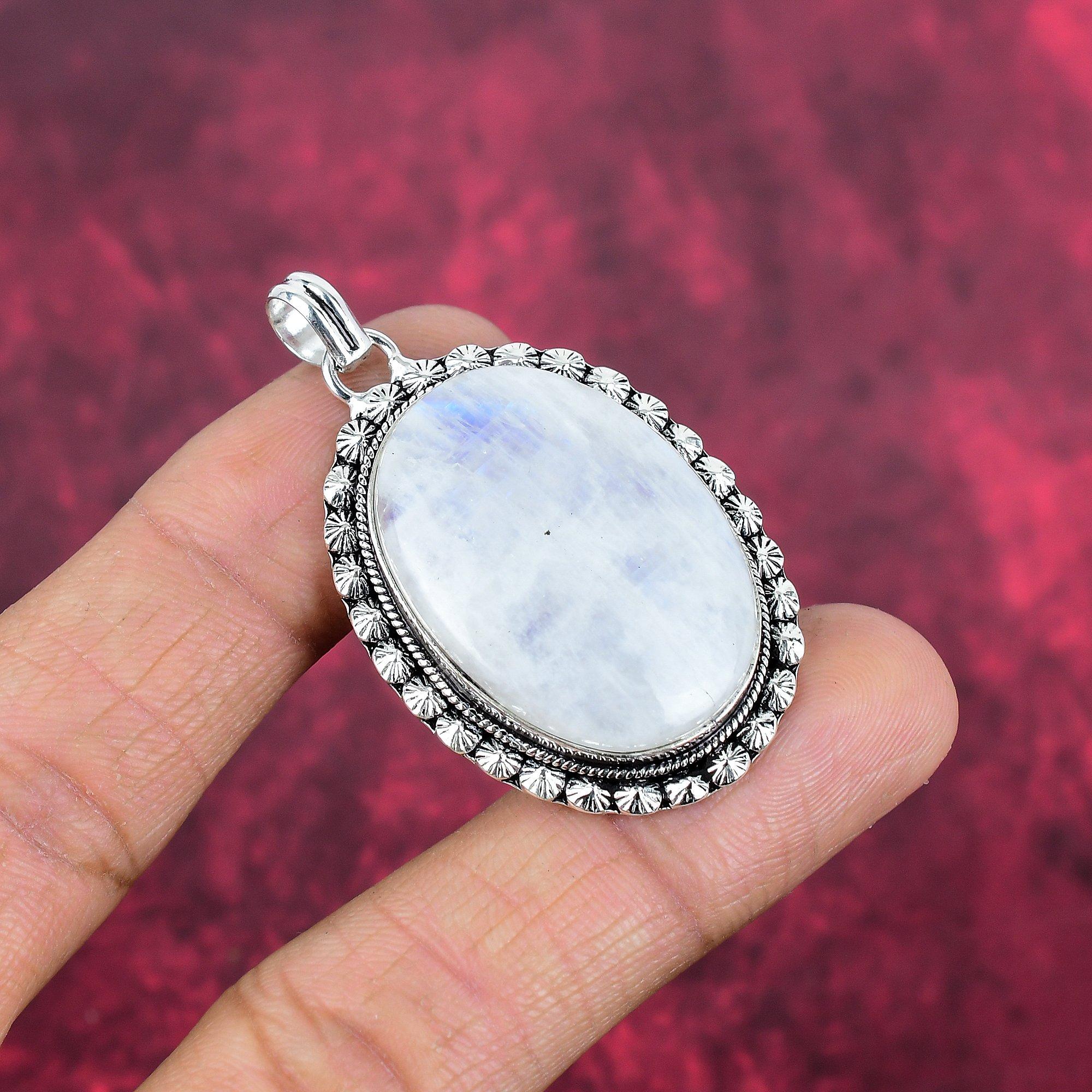 Ювелирные изделия из радужного лунного камня, подвеска из стерлингового серебра 925 пробы, красивая ювелирная подвеска ручной работы