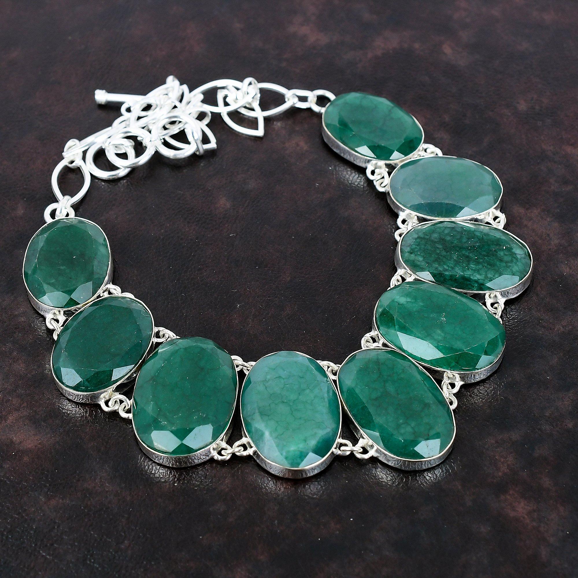 Ожерелье с граненым замбийским изумрудом, ювелирные изделия из драгоценных камней, ожерелье из стерлингового серебра 925 пробы, регулируемая цепочка, ожерелье, подарок для жены, ювелирные изделия ручной работы в стиле бохо