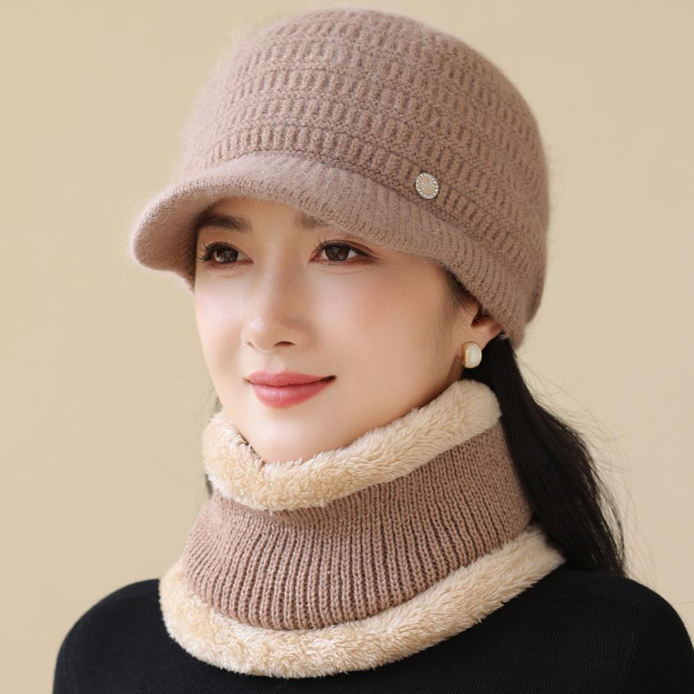 Новая женская зимняя шапка Модный теплый комплект Плюшевая подкладка из искусственного меха Теплые шапки для женщин Повседневная шапка-бини из кроличьего меха Зимняя уличная вязаная шапка Костюм