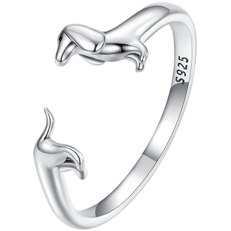 Bisaer Простое открывающееся кольцо из стерлингового серебра 925 пробы для таксы для женщин, милые модные кольца