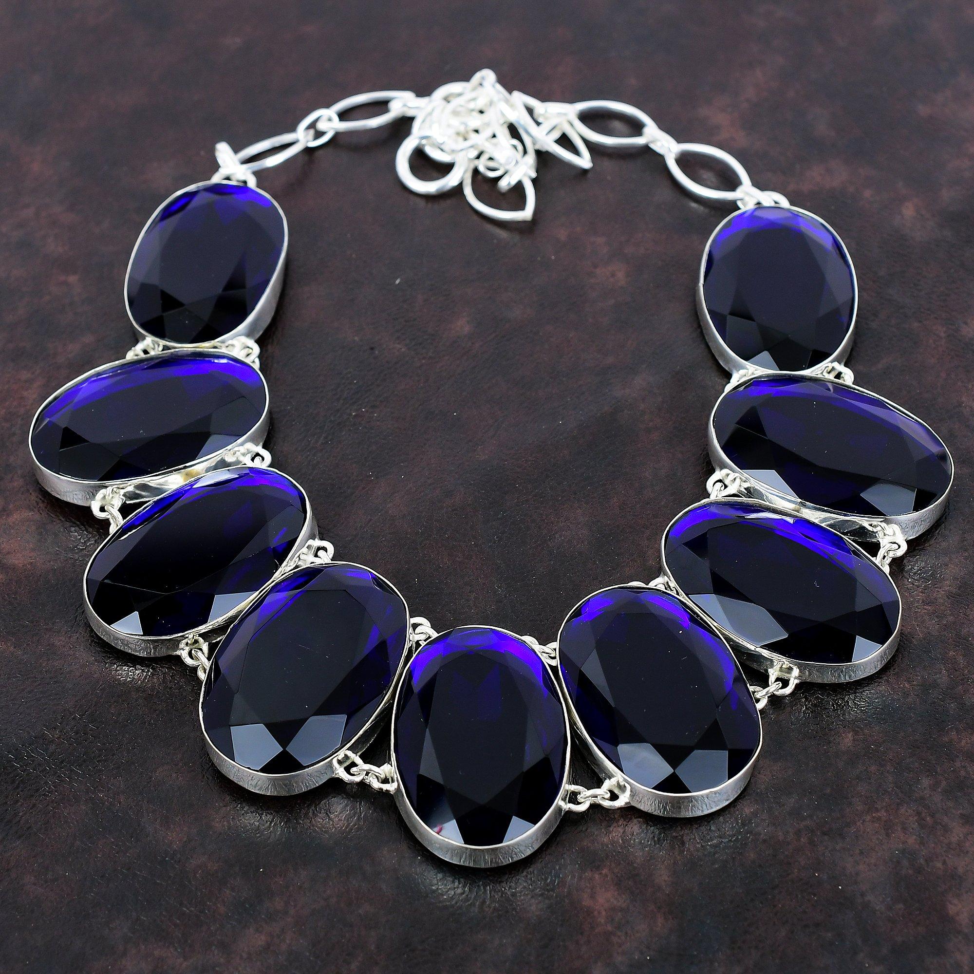 Ожерелье из граненого танзанитового кварца, ожерелье из стерлингового серебра 925 пробы, регулируемое ожерелье-цепочка, ювелирные изделия из драгоценных камней для подарка, удивительное ожерелье ручной работы