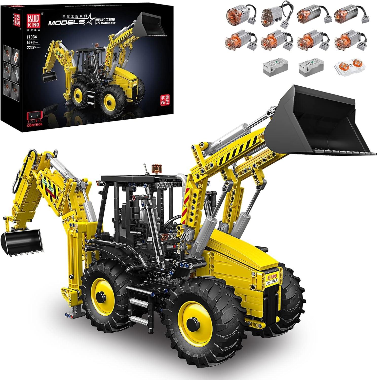 MOULD KING 17036 Инженерный автомобиль с двойной головкой, игрушки для детей, комплекты технических строительных машин, моторизованный экскаватор, грузовик, кирпичи