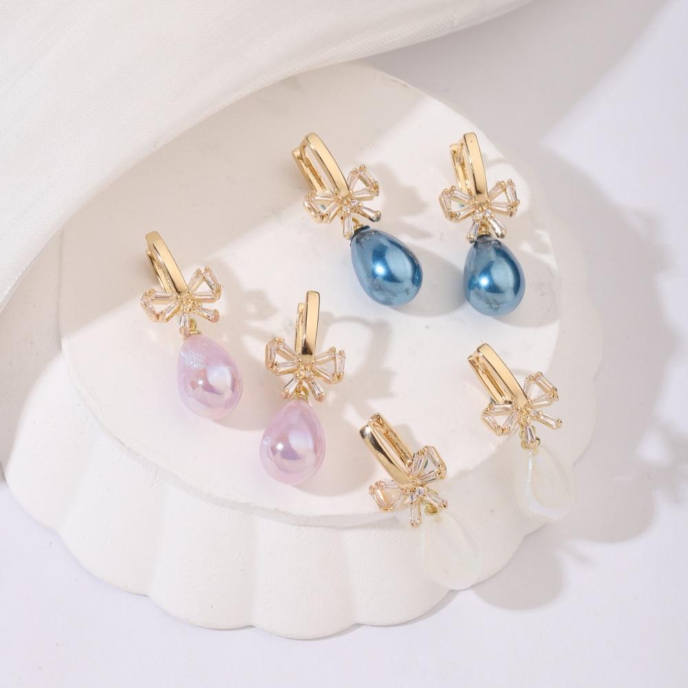 1 пара модных сережек с имитацией жемчуга для женщин, ювелирные изделия с бантом из кубического циркония, свадебные аксессуары