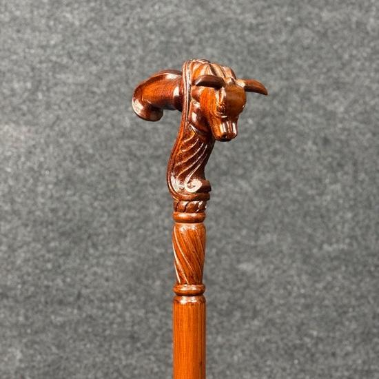 93.98 Cm Bull Head Wooden Walking Stick Handcrafted Cane for Stability Style Unique Gift for Men and Women Best Gift for Him